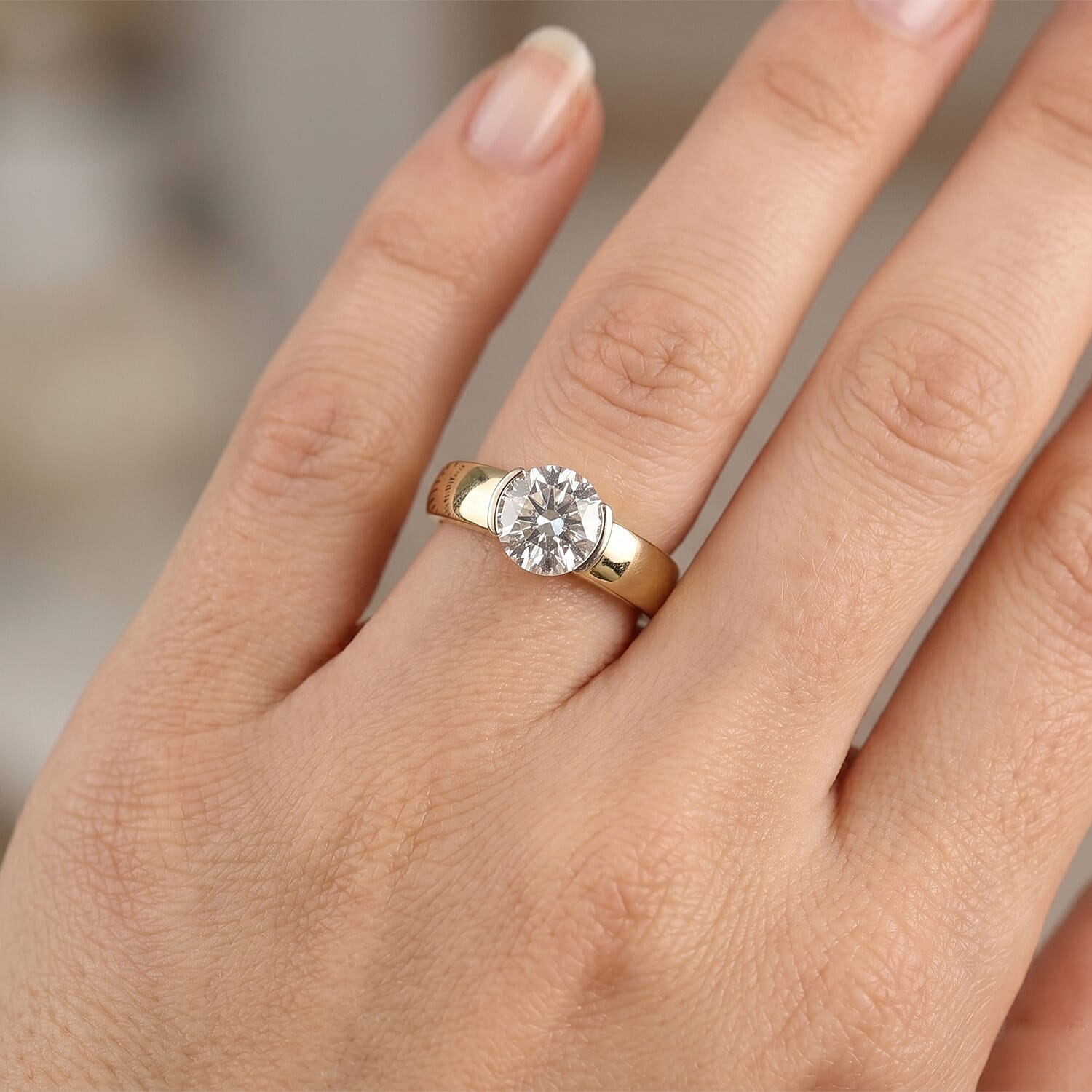 Luxuriant - Lab Grown Diamond (SI-G-H) Solitaire Band Ring in 18K Vermeil Yellow Gold Plated Sterling Silver 2.00 Ct.
