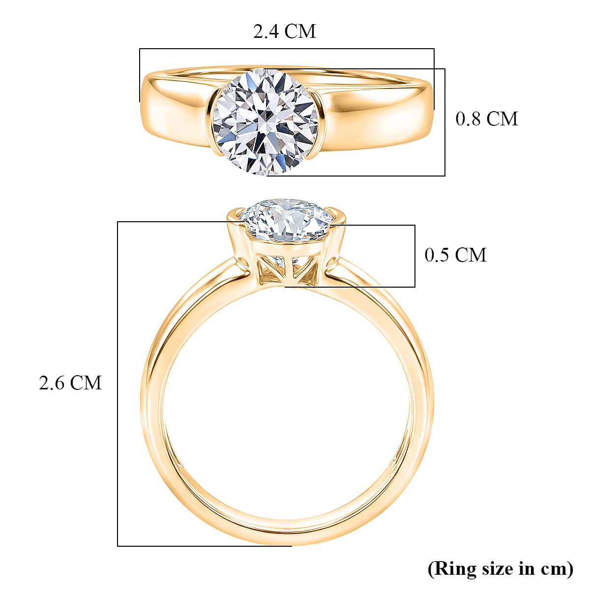 Luxuriant - Lab Grown Diamond (SI-G-H) Solitaire Band Ring in 18K Vermeil Yellow Gold Plated Sterling Silver 2.00 Ct.