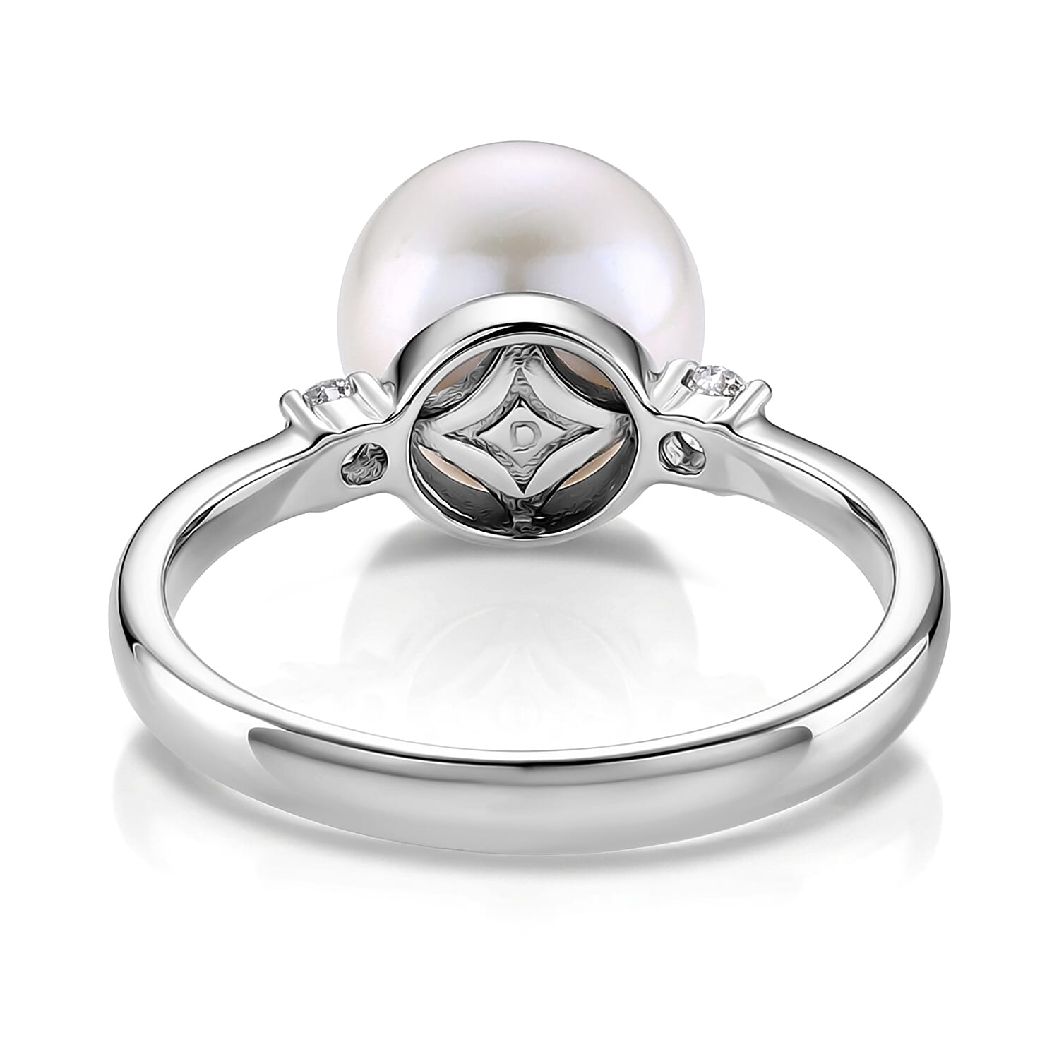 D'Joy White Edison Pearl, Lab Grown Diamond Fancy Ring in Rhodium OverlaySterling Silver  8.620  Ct.