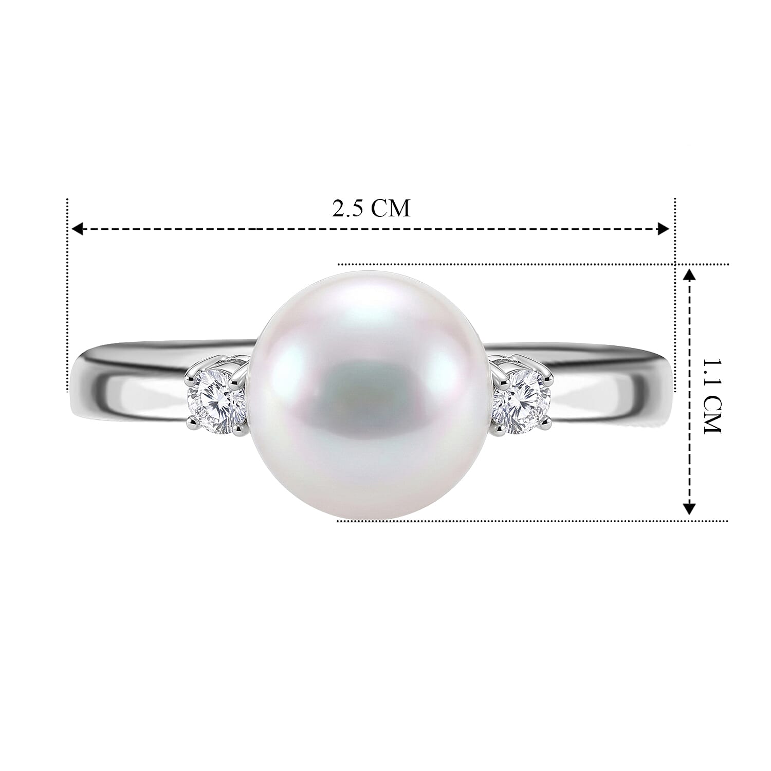 D'Joy White Edison Pearl, Lab Grown Diamond Fancy Ring in Rhodium OverlaySterling Silver  8.620  Ct.