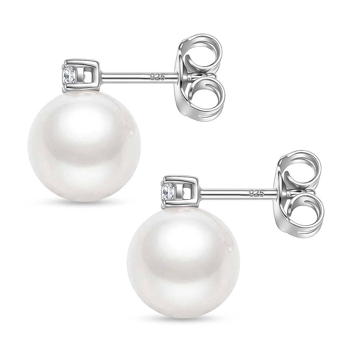 D'Joy - Premium White Edison Pearl (10-11mm) & Lab Grown Diamond Ball Drop Earring with Push Back in Rhodium Overlay Sterling Silver 15.80 Ct.