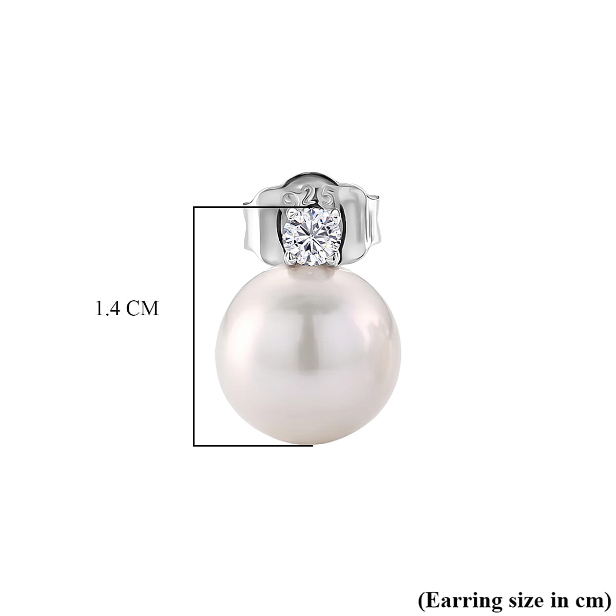 D'Joy - Premium White Edison Pearl (10-11mm) & Lab Grown Diamond Ball Drop Earring with Push Back in Rhodium Overlay Sterling Silver 15.80 Ct.