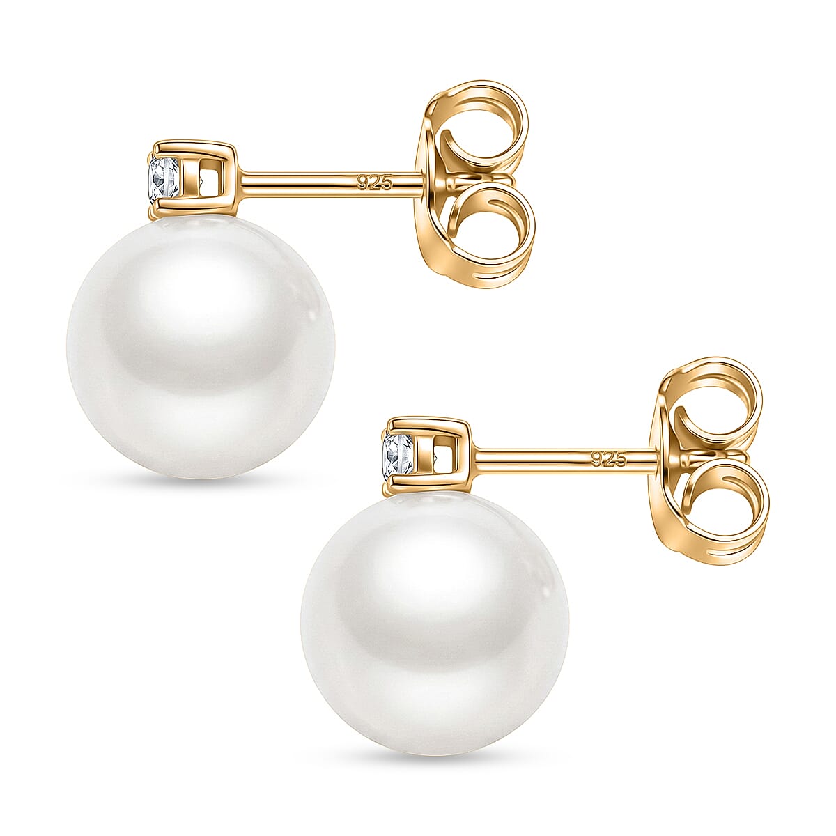 D'Joy - Premium White Edison Pearl (10-11mm) & Lab Grown Diamond Ball Drop Earring with Push Back in Yellow Gold Plated Sterling Silver 15.80 Ct.