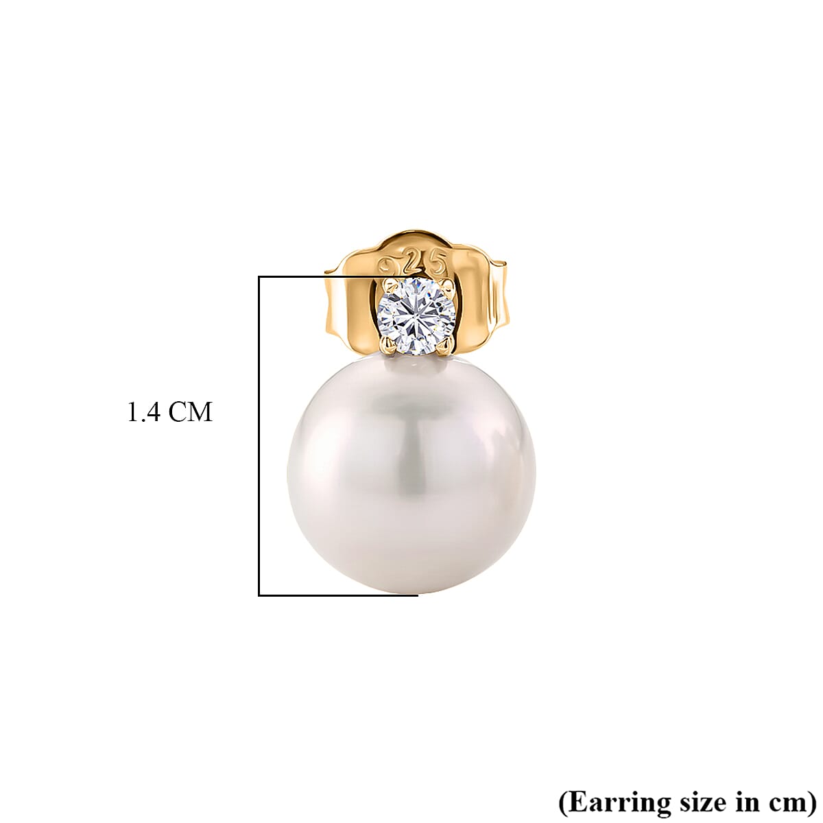 D'Joy - Premium White Edison Pearl (10-11mm) & Lab Grown Diamond Ball Drop Earring with Push Back in Yellow Gold Plated Sterling Silver 15.80 Ct.