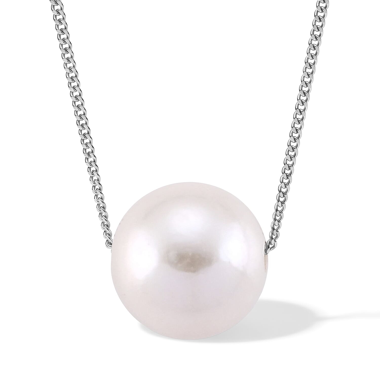 D'Joy - Premium White Edison Pearl (12-13mm) Necklace (Size - 18) in Rhodium Overlay Sterling Silver 12.70 Ct.