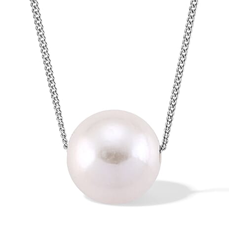 D'Joy - Premium White Edison Pearl (12-13mm) Necklace (Size - 18) in Rhodium Overlay Sterling Silver 12.70 Ct.