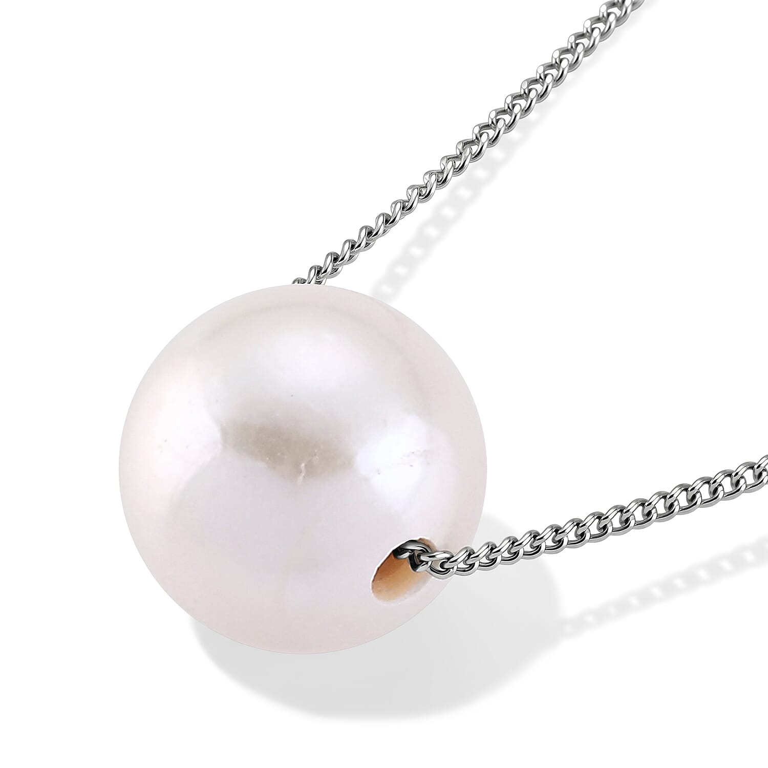 D'Joy - Premium White Edison Pearl (12-13mm) Necklace (Size - 18) in Rhodium Overlay Sterling Silver 12.70 Ct.