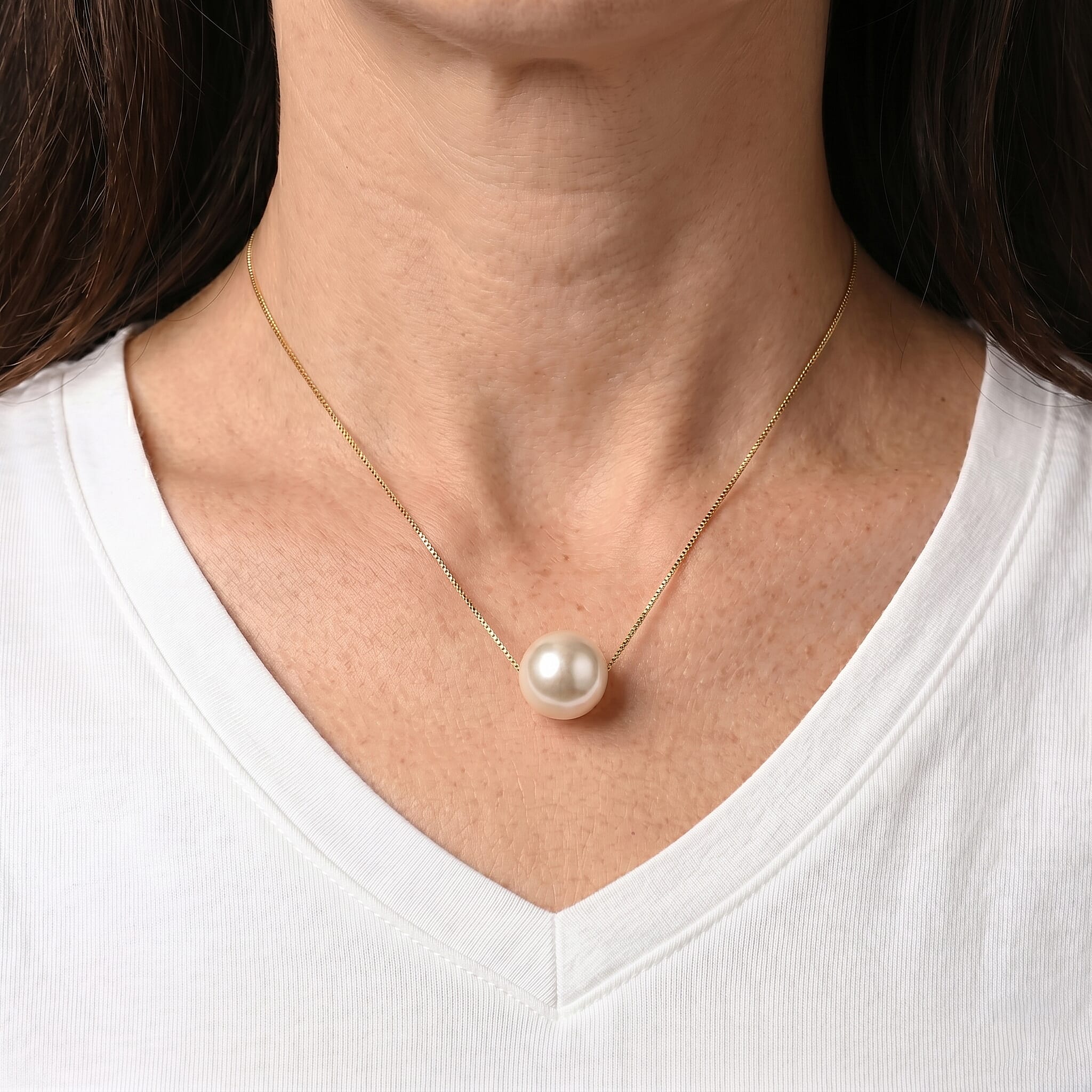 D'Joy - Premium White Edison Pearl (12-13mm) Necklace (Size - 18) in Yellow Gold Plated Sterling Silver 12.70 Ct.