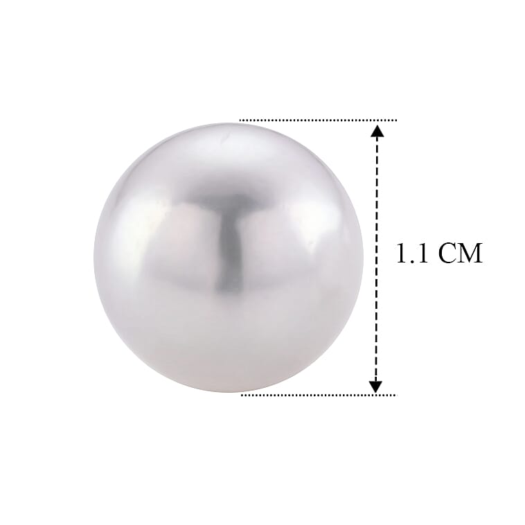 D'Joy - White Edison Pearl Stud Ball Earring with Push Back in Rhodium Overlay Sterling Silver 15.40 Ct.