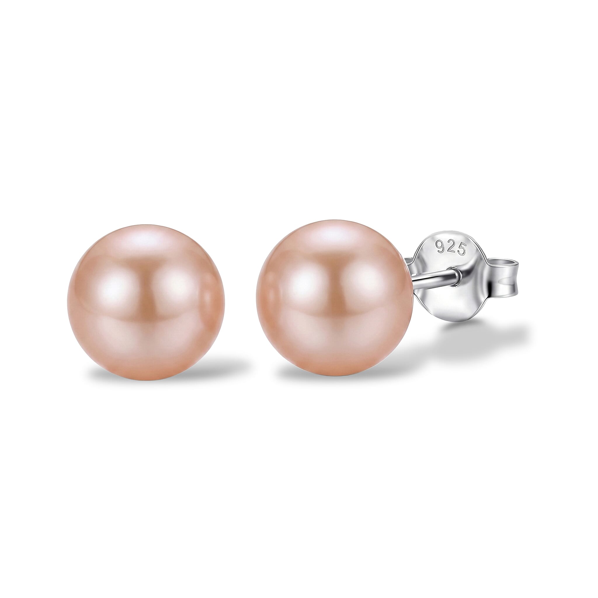 D'Joy - Peach Edison Stud Ball Earring with Push Back in Rhodium Overlay Sterling Silver 16.30 Ct.