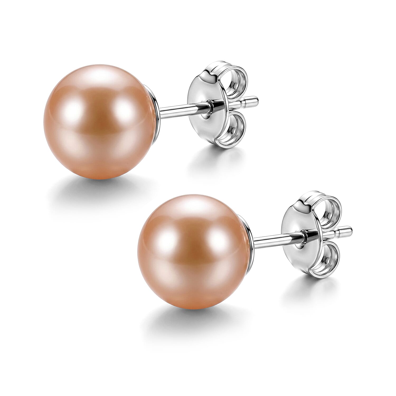 D'Joy - Peach Edison Stud Ball Earring with Push Back in Rhodium Overlay Sterling Silver 16.30 Ct.