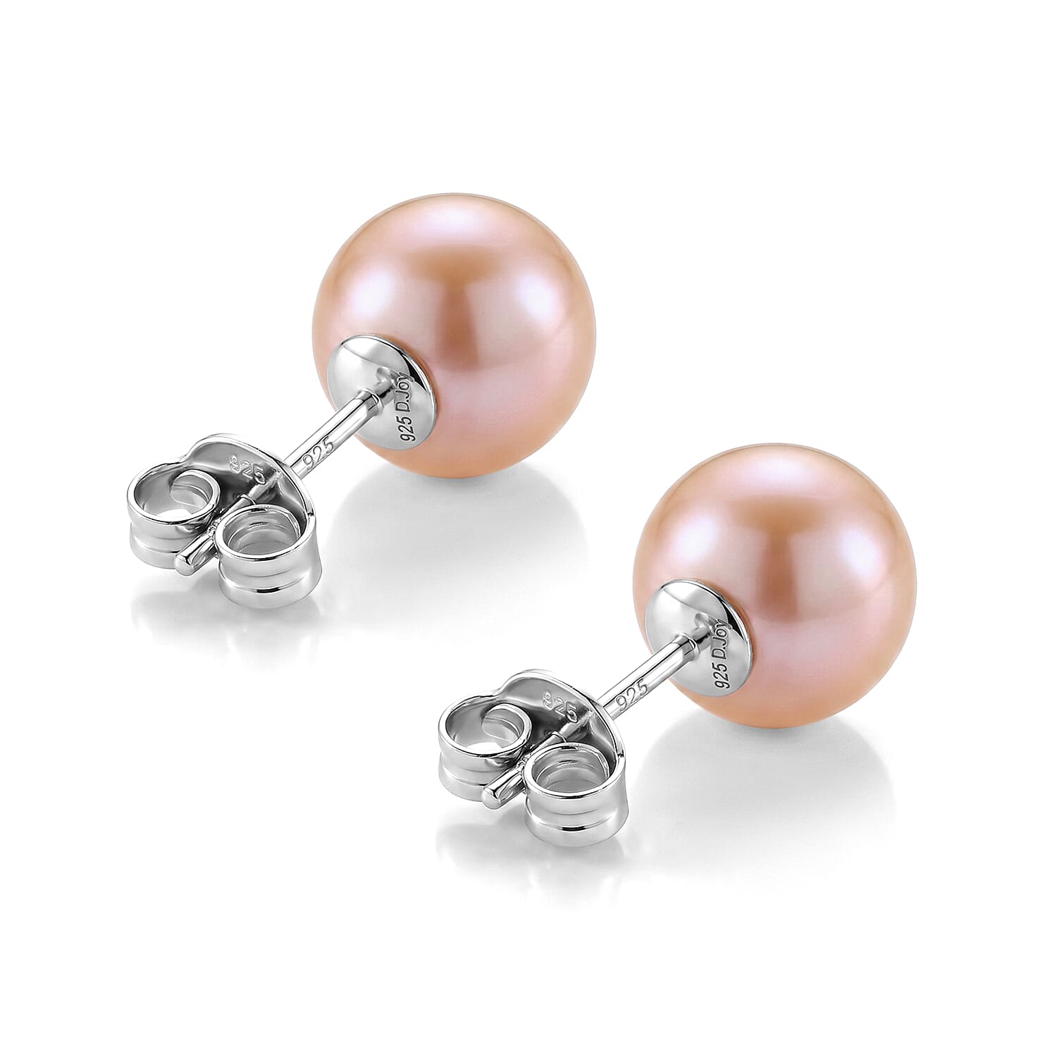 D'Joy - Peach Edison Stud Ball Earring with Push Back in Rhodium Overlay Sterling Silver 16.30 Ct.