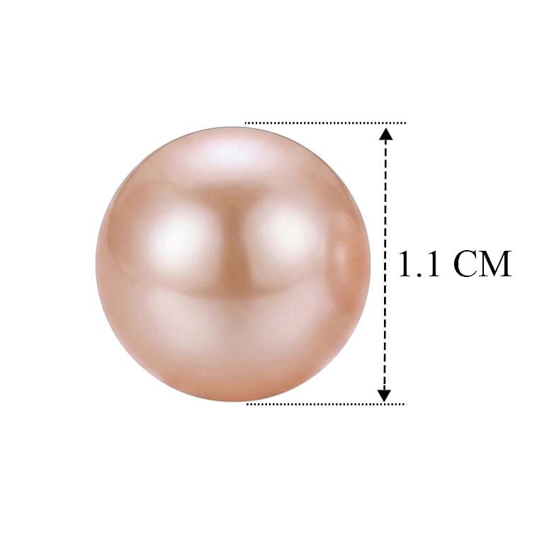 D'Joy - Peach Edison Stud Ball Earring with Push Back in Rhodium Overlay Sterling Silver 16.30 Ct.