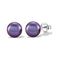 D'Joy - Peach Edison Stud Ball Earring with Push Back in Rhodium Overlay Sterling Silver 16.30 Ct.