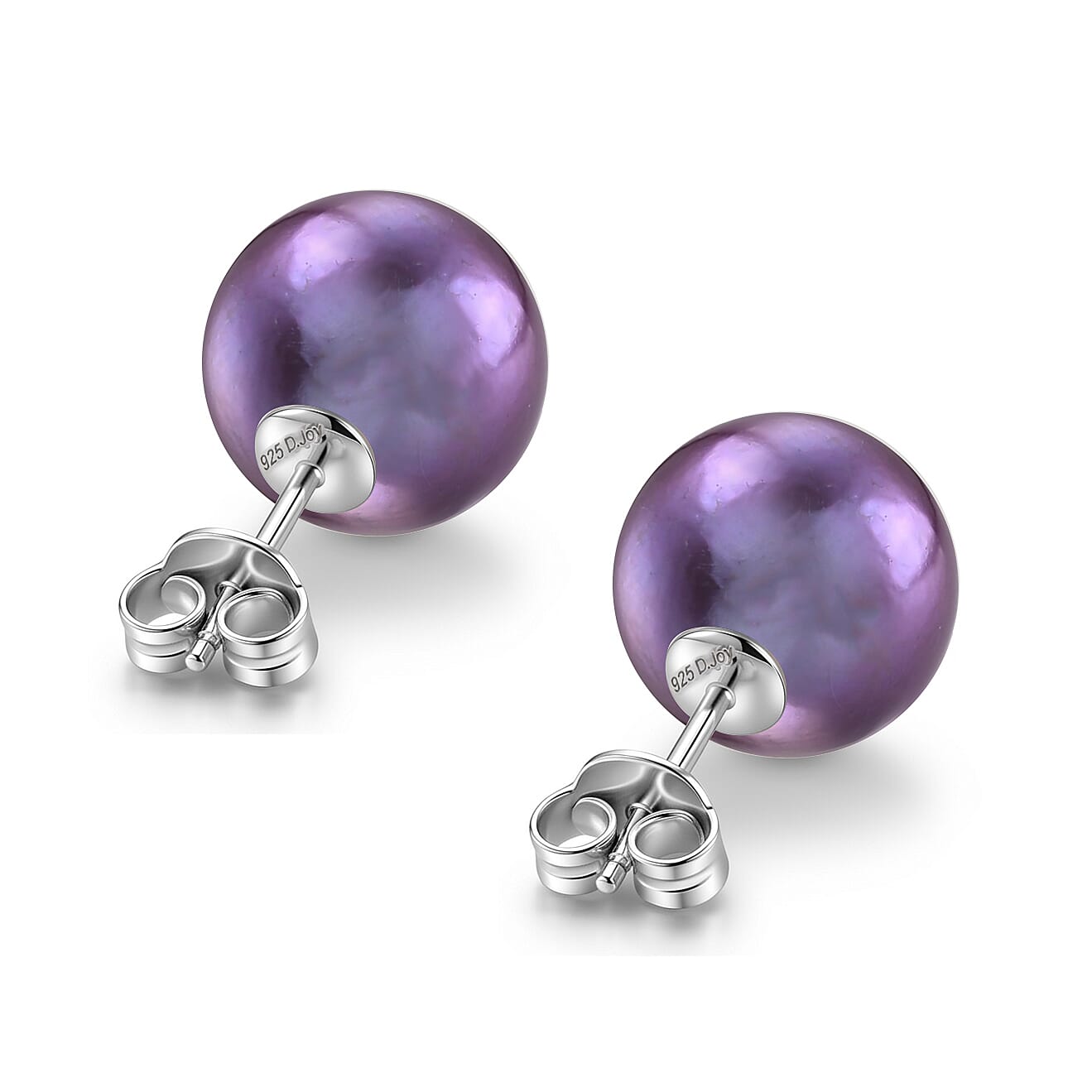 D'Joy - Purple Edison Pearl Stud Ball Earring with Push Back in Rhodium Overlay Sterling Silver 11.40 Ct.