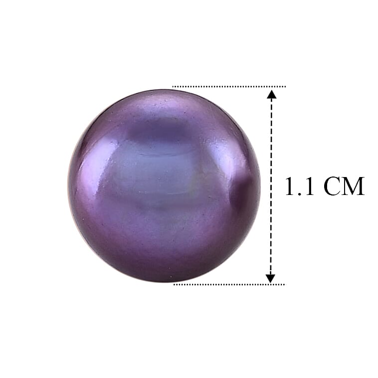 D'Joy - Purple Edison Pearl Stud Ball Earring with Push Back in Rhodium Overlay Sterling Silver 11.40 Ct.