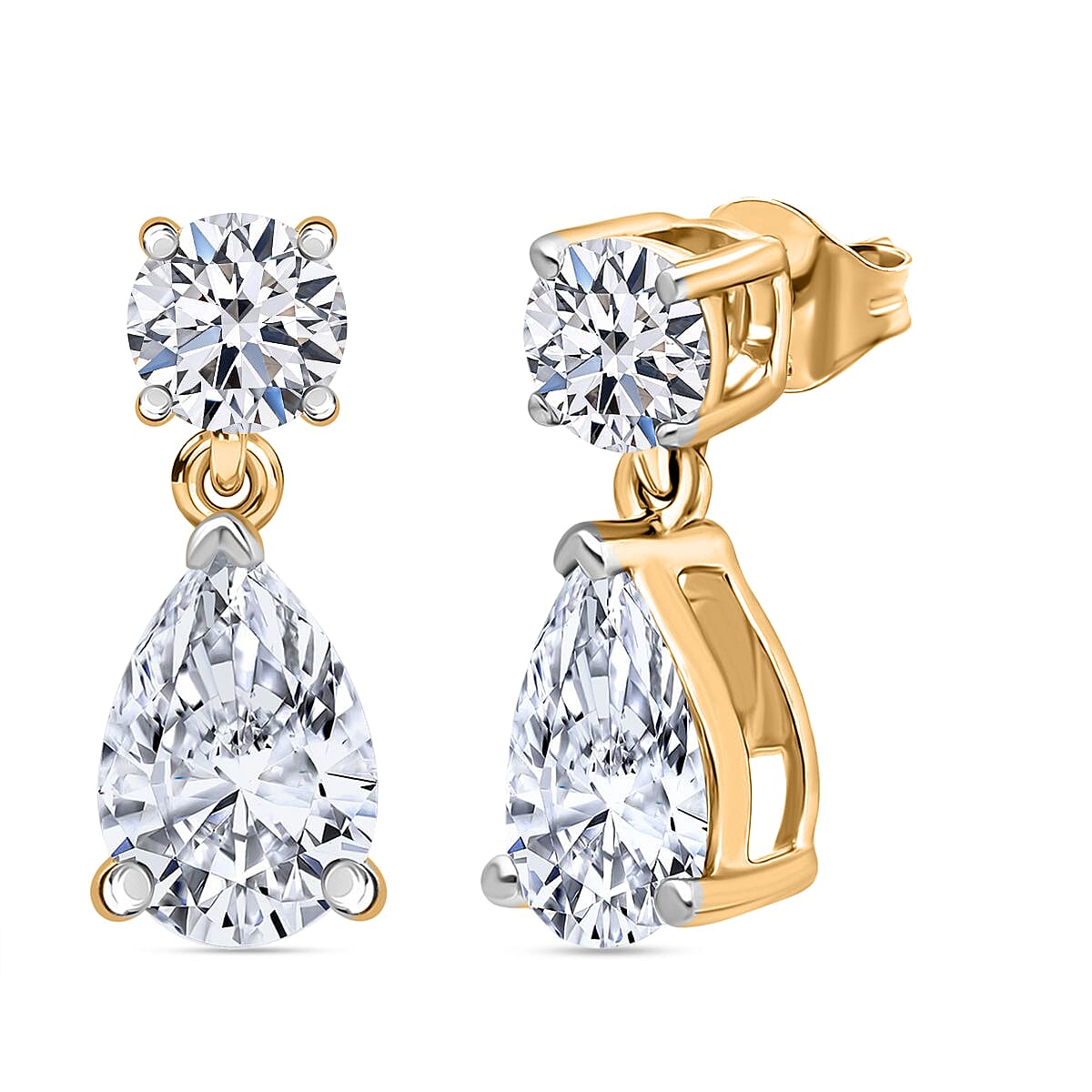Luxuriant - Lab Grown Diamond (SI-G-H) Pear Cut Drop Earring with Push Post in 18K Vermeil Yellow Gold Plated Sterling Silver 2.00 Ct.