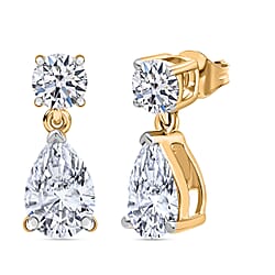LUXURIANT 2 Ct. Lab Grown Diamond Pear Cut Drop Earring in Rhodium Overlay Sterling Silver (SI-G-H)