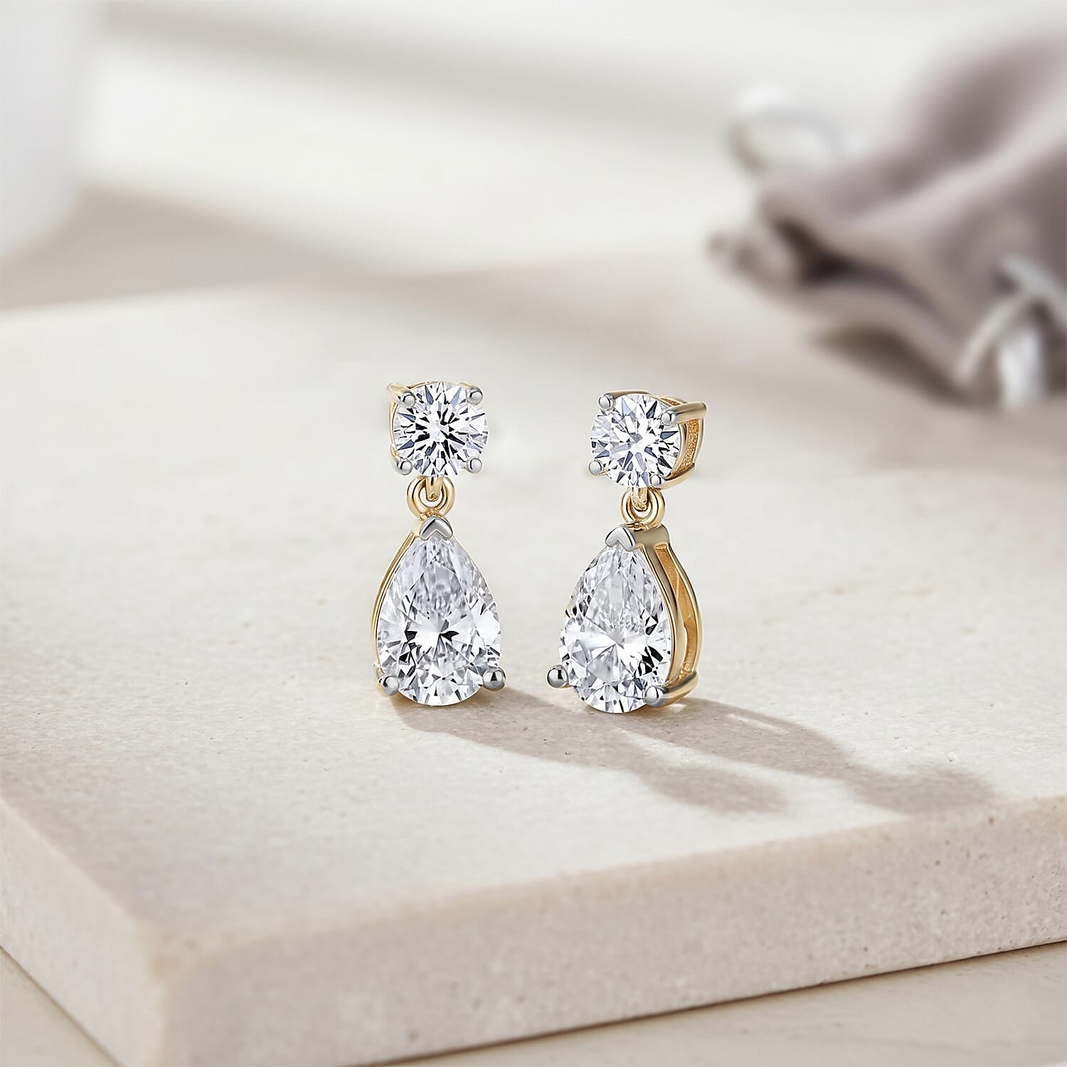 Luxuriant - Lab Grown Diamond (SI-G-H) Pear Cut Drop Earring with Push Post in 18K Vermeil Yellow Gold Plated Sterling Silver 2.00 Ct.