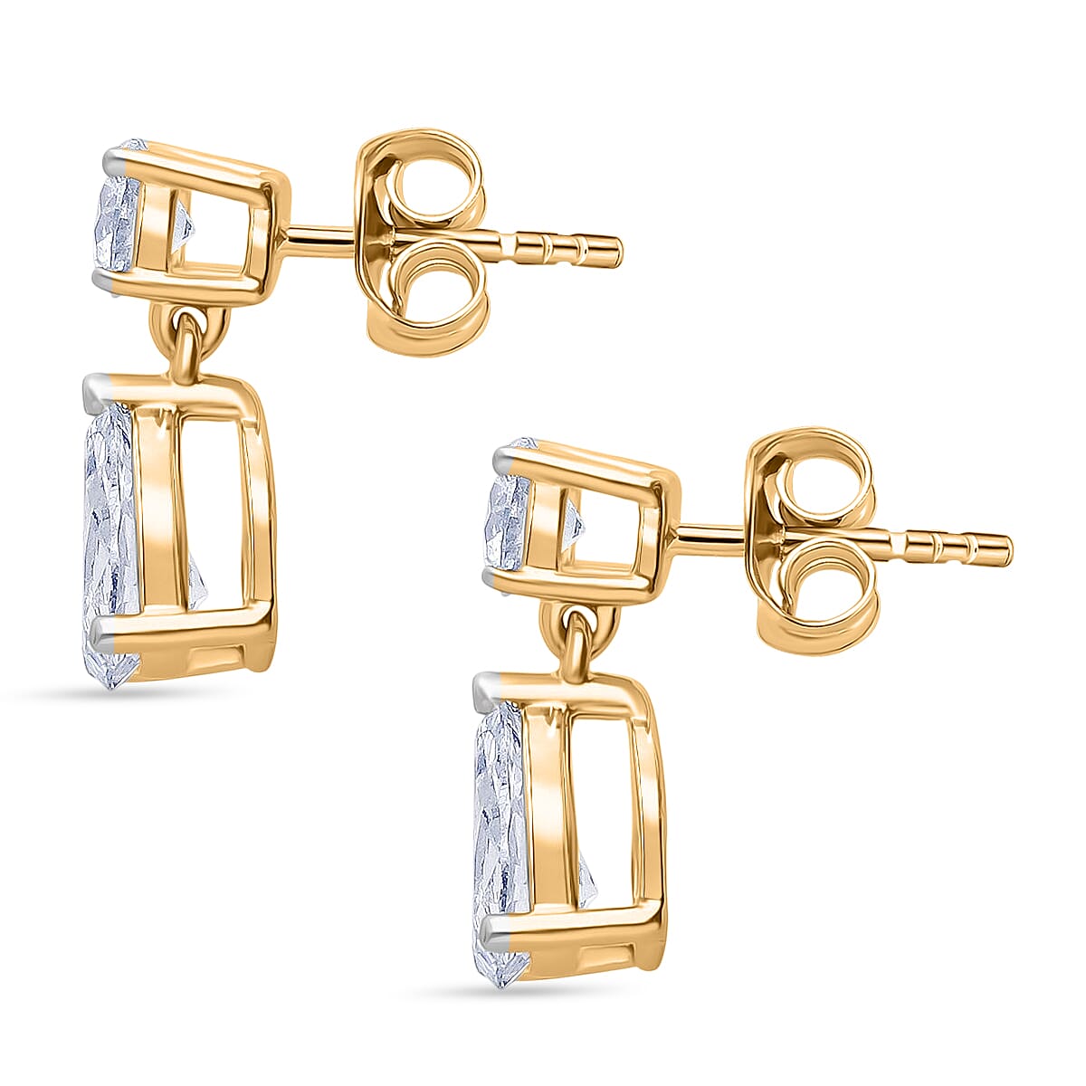 Luxuriant - Lab Grown Diamond (SI-G-H) Pear Cut Drop Earring with Push Post in 18K Vermeil Yellow Gold Plated Sterling Silver 2.00 Ct.
