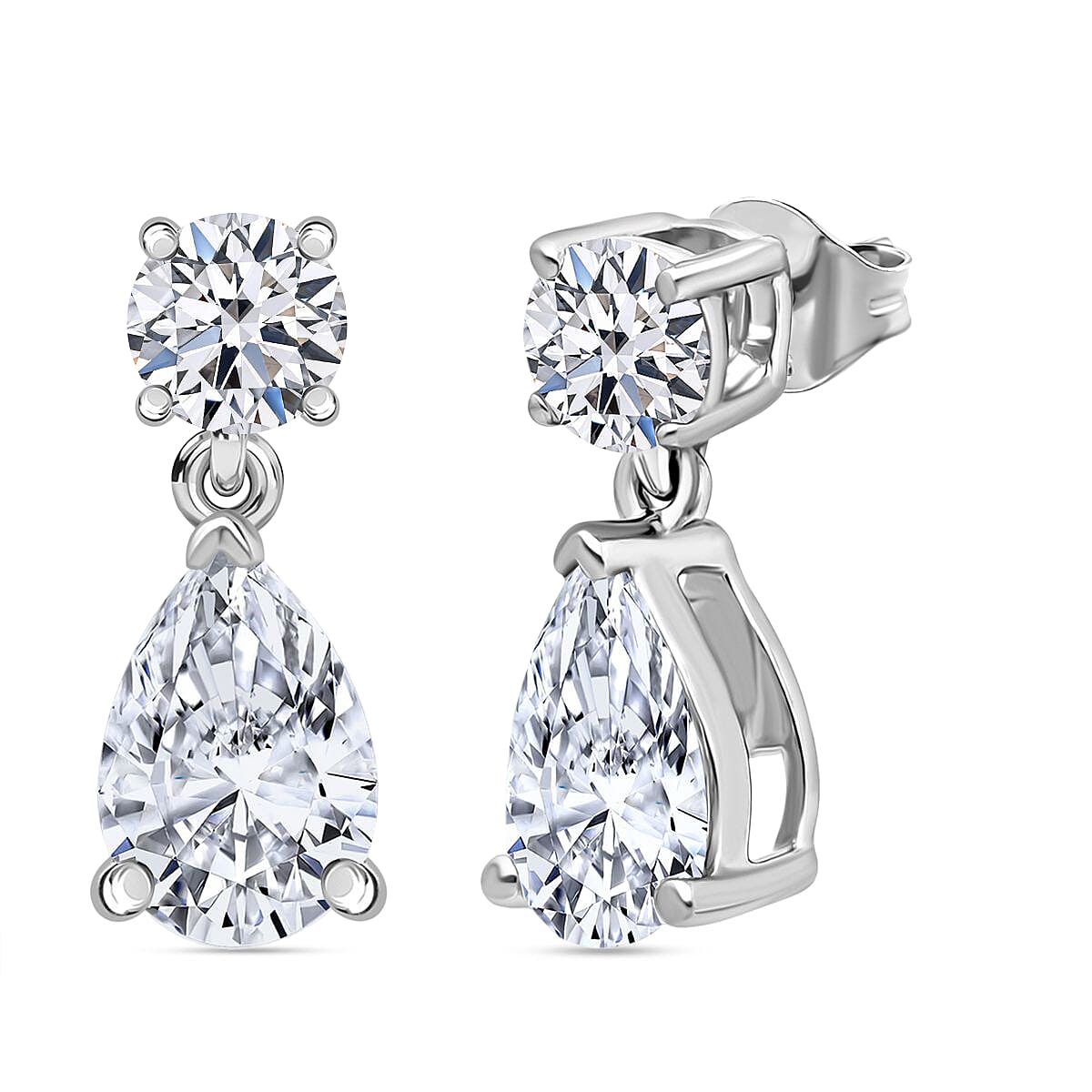 Luxuriant - Lab Grown Diamond (SI-G-H) Pear Cut Drop Earring in Rhodium Overlay Sterling Silver 2.00 Ct.