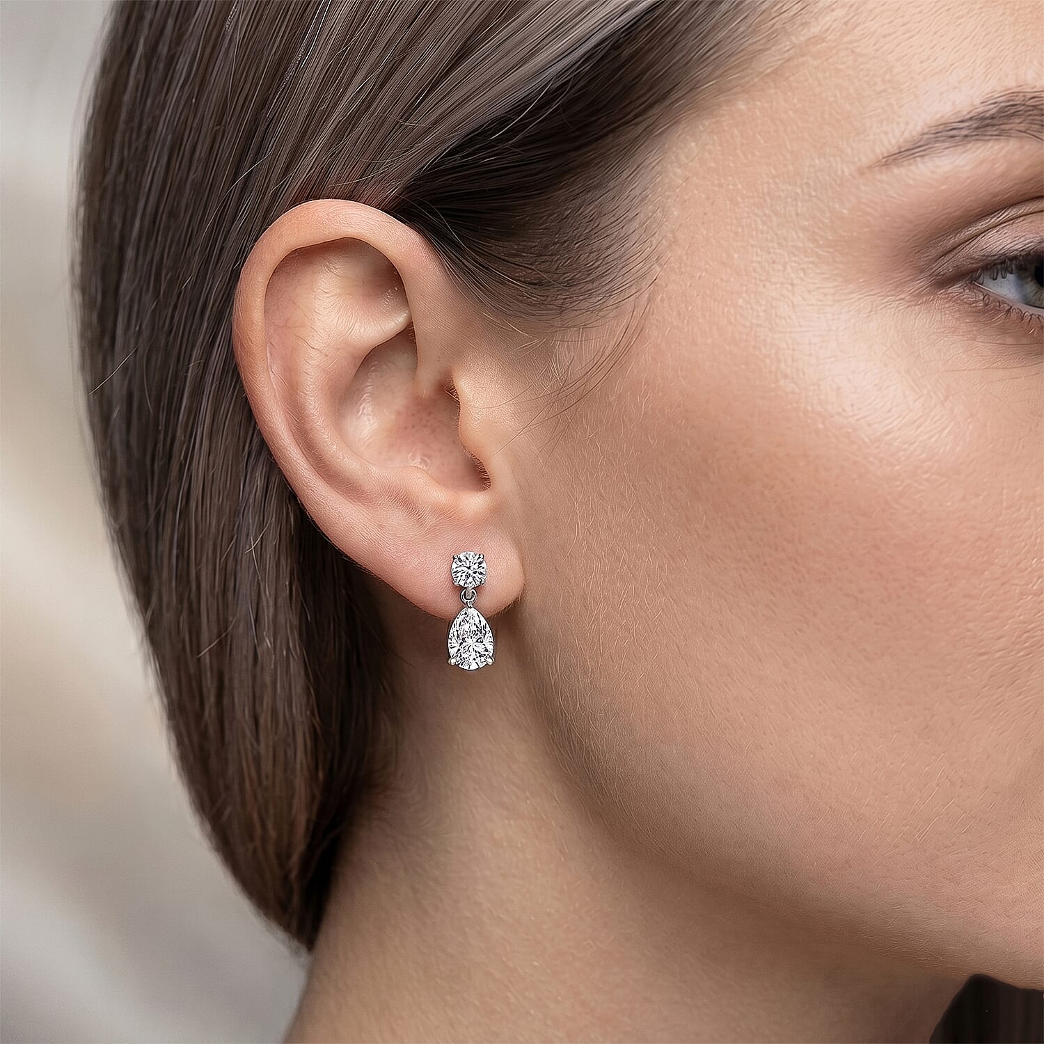 Luxuriant - Lab Grown Diamond (SI-G-H) Pear Cut Drop Earring in Rhodium Overlay Sterling Silver 2.00 Ct.