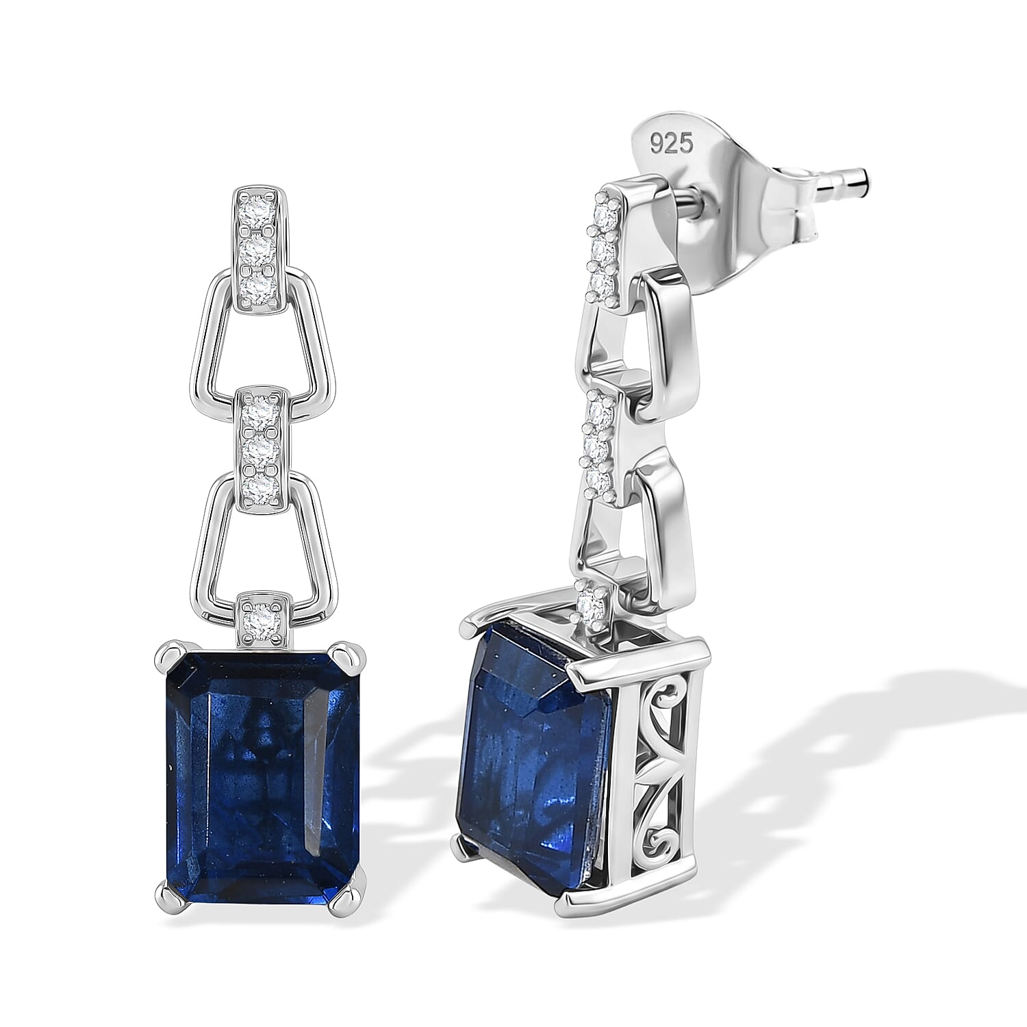 D'Joy - Ceylon Color Quartz & White Zircon Dangling Earring with Push Post in Platinum Overlay Sterling Silver 4.07 Ct.