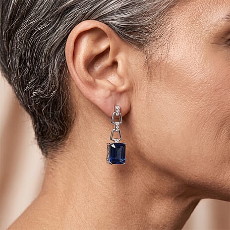 D'Joy - Ceylon Color Quartz & White Zircon Dangling Earring with Push Post in Platinum Overlay Sterling Silver 4.07 Ct.