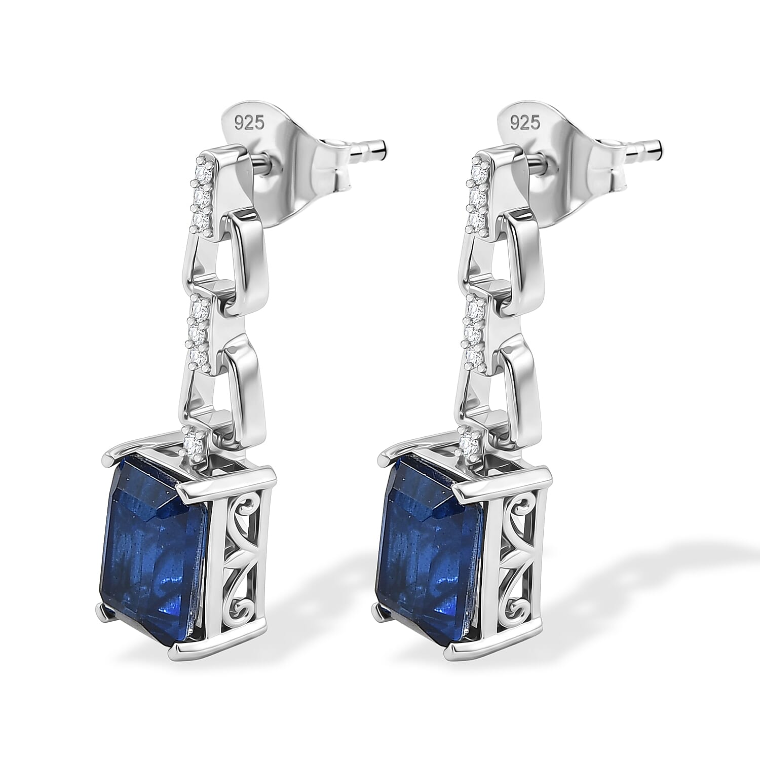 D'Joy - Ceylon Color Quartz & White Zircon Dangling Earring with Push Post in Platinum Overlay Sterling Silver 4.07 Ct.