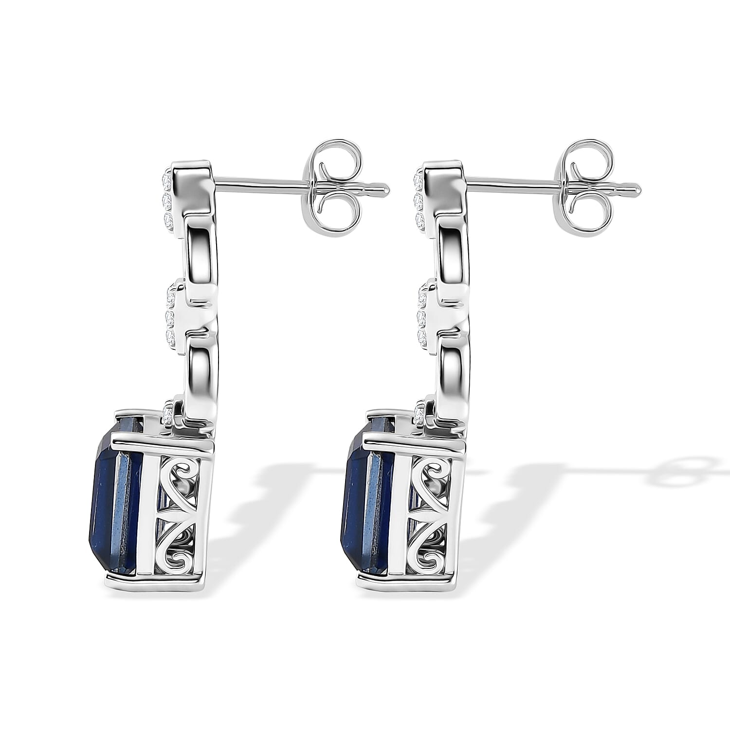 D'Joy - Ceylon Color Quartz & White Zircon Dangling Earring with Push Post in Platinum Overlay Sterling Silver 4.07 Ct.