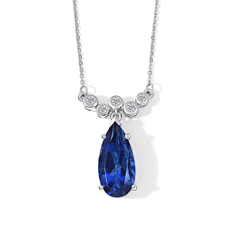 D'Joy - Ceylon Color Quartz & White Zircon Neckalce (Size - 20) in Platinum Overlay Sterling Silver 6.85 Ct.