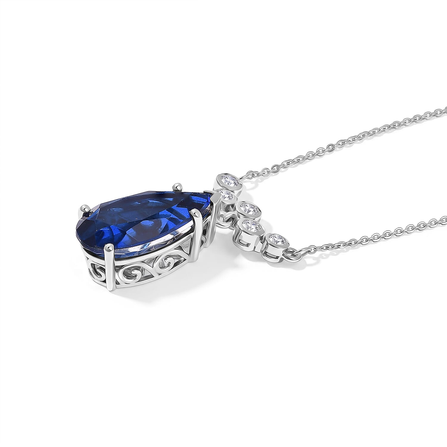 D'Joy - Ceylon Color Quartz & White Zircon Neckalce (Size - 20) in Platinum Overlay Sterling Silver 6.85 Ct.