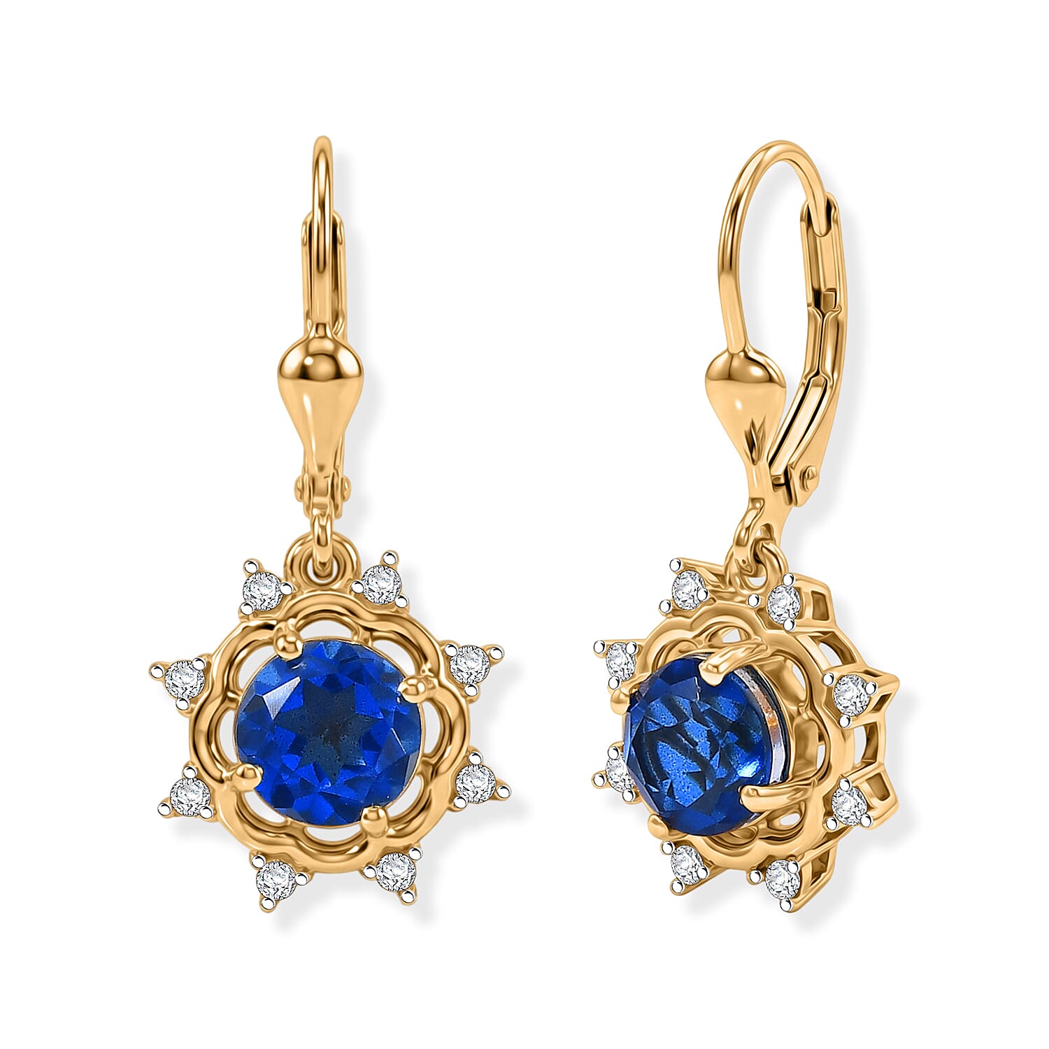 D'Joy - Ceylon Color Quartz & White Zircon Earring with Lever Back in Yellow Gold Plated Sterling Silver 3.40 Ct.