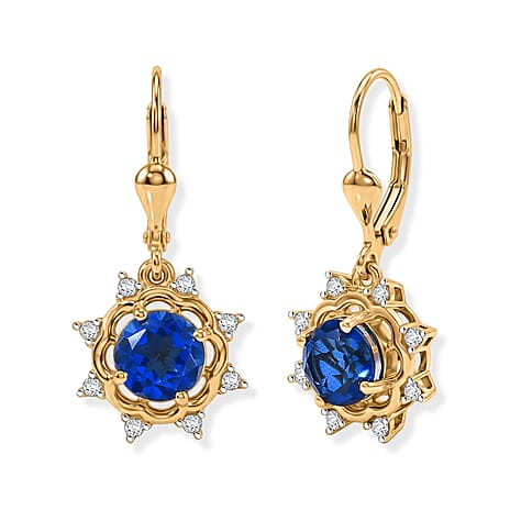 D'Joy - Ceylon Color Quartz & White Zircon Earring with Lever Back in Yellow Gold Plated Sterling Silver 3.40 Ct.