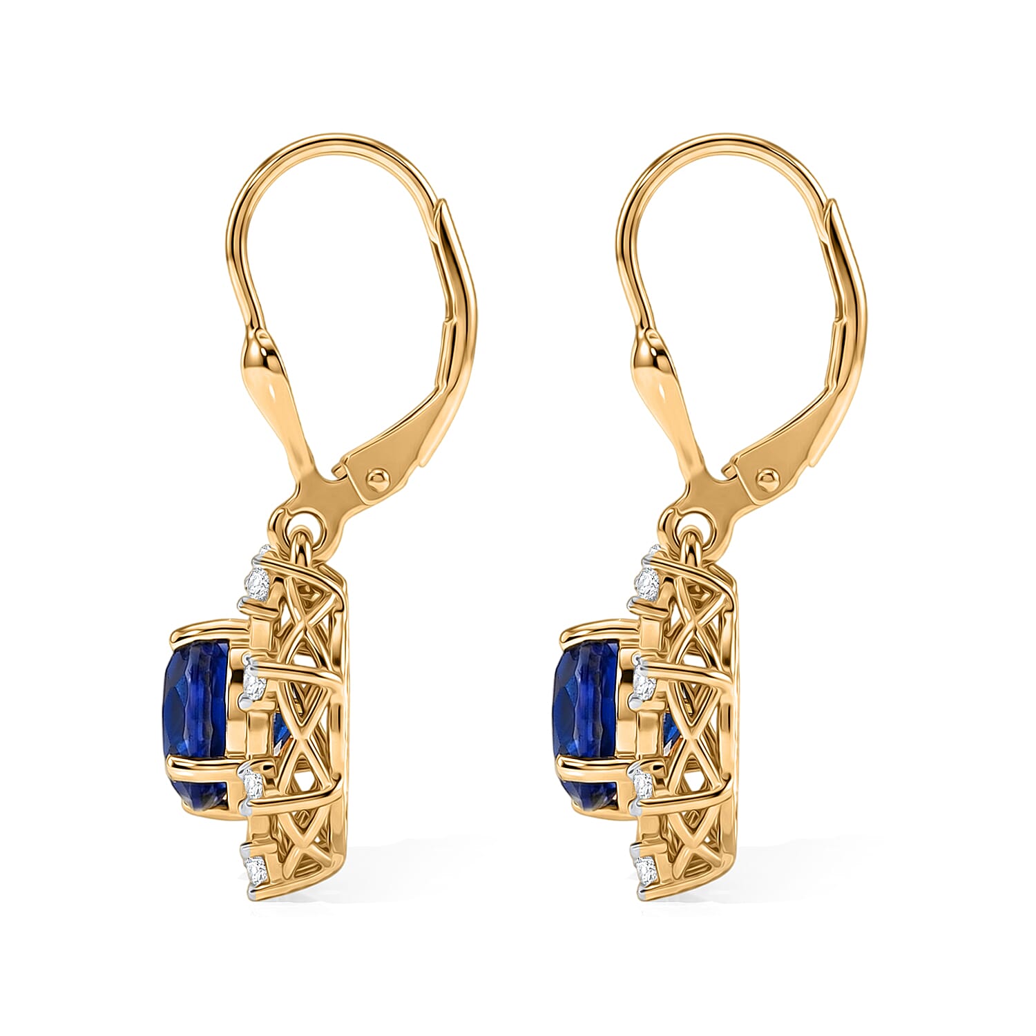 D'Joy - Ceylon Color Quartz & White Zircon Earring with Lever Back in Yellow Gold Plated Sterling Silver 3.40 Ct.