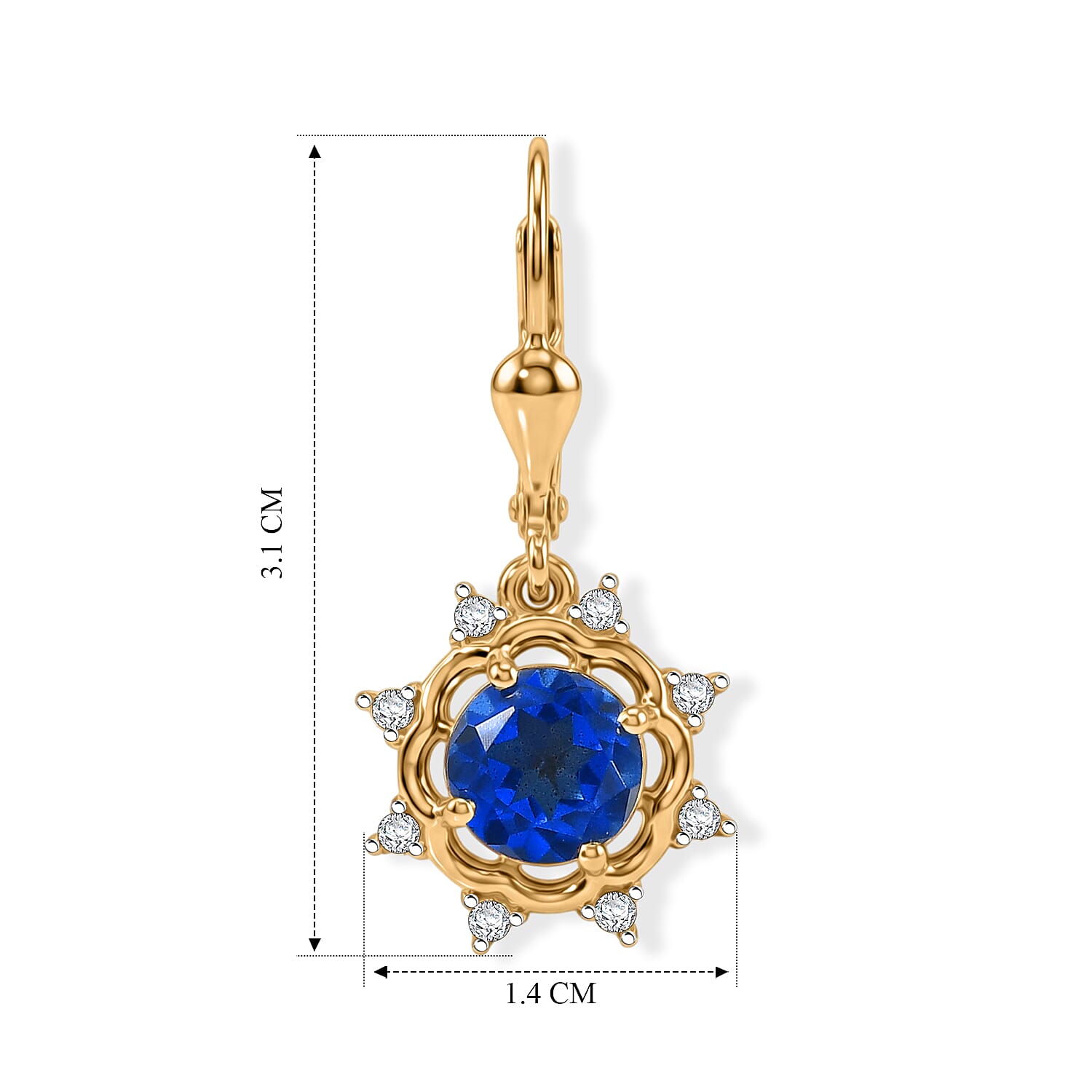 D'Joy - Ceylon Color Quartz & White Zircon Earring with Lever Back in Yellow Gold Plated Sterling Silver 3.40 Ct.