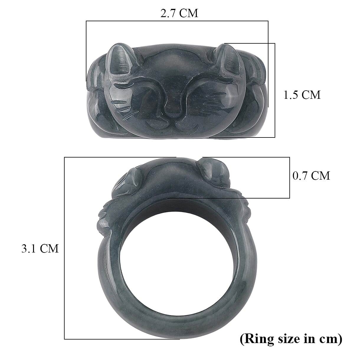 Natural Jade Maneki-Neko Ring (Size - Q) 30.00 Ct.