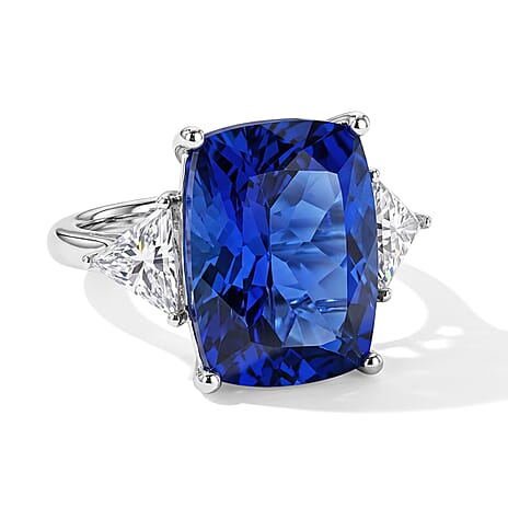 D'Joy - Ceylon Color Quartz & Moissanite Ring in Rhodium Overlay Sterling Silver 13.27 Ct.