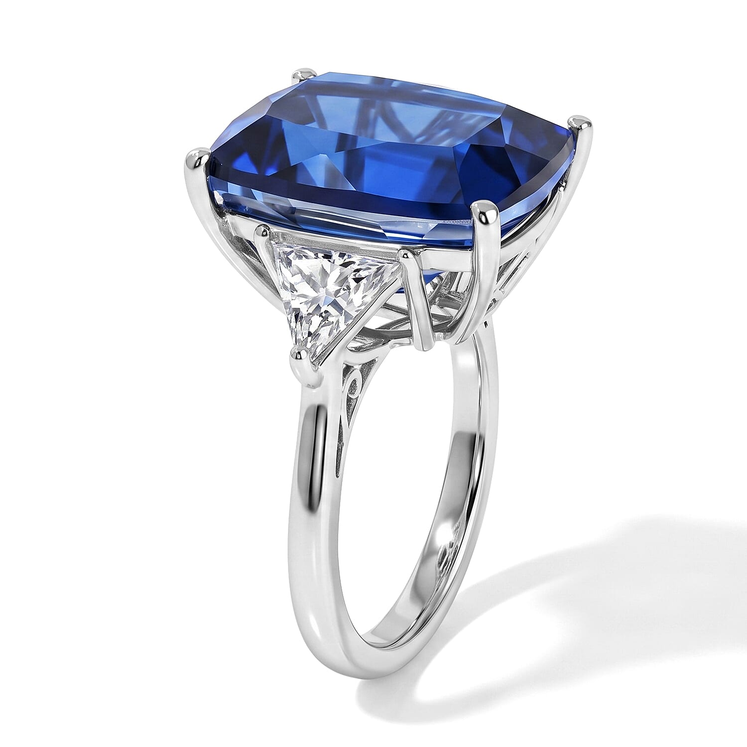 D'Joy - Ceylon Color Quartz & Moissanite Ring in Rhodium Overlay Sterling Silver 13.27 Ct.