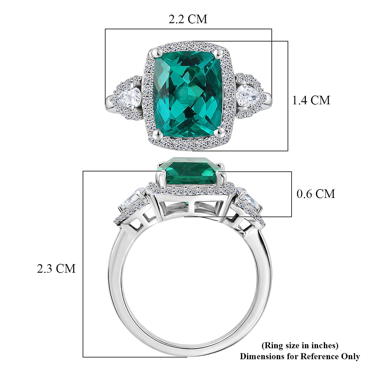Close Out Deal-  AAA Lab Grown  Colombian  Emerald & Lab Grown Diamond (SI-G-H) Halo Ring in Rhodium Overlay Sterling Silver 3.50 Ct.