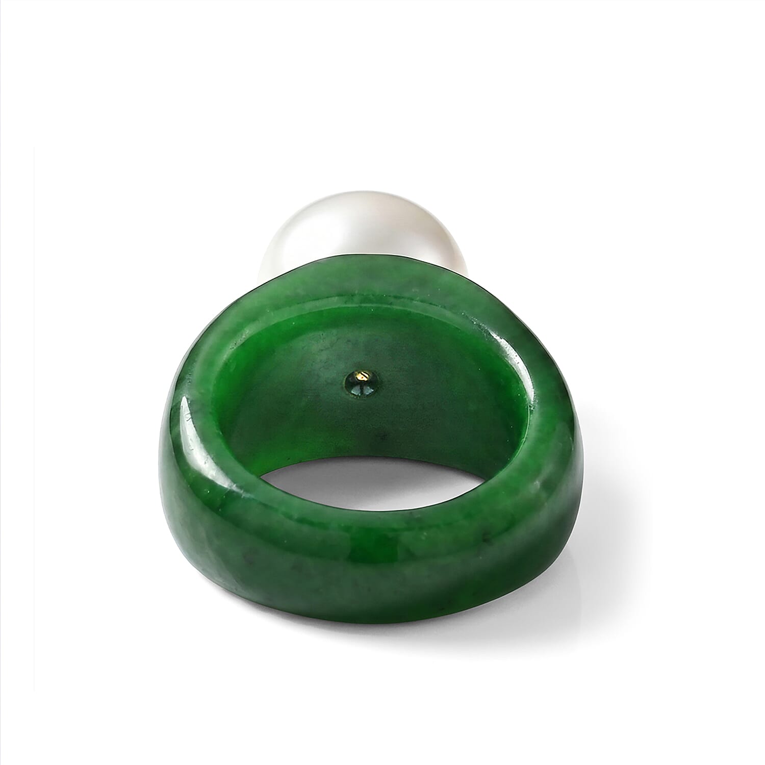 D'Joy - Premium White Edison Pearl (12-13mm), Dyed Green Jade & Lab Grown Diamond Ring in Yellow Gold Plated Sterling Silver 43.63 Ct.