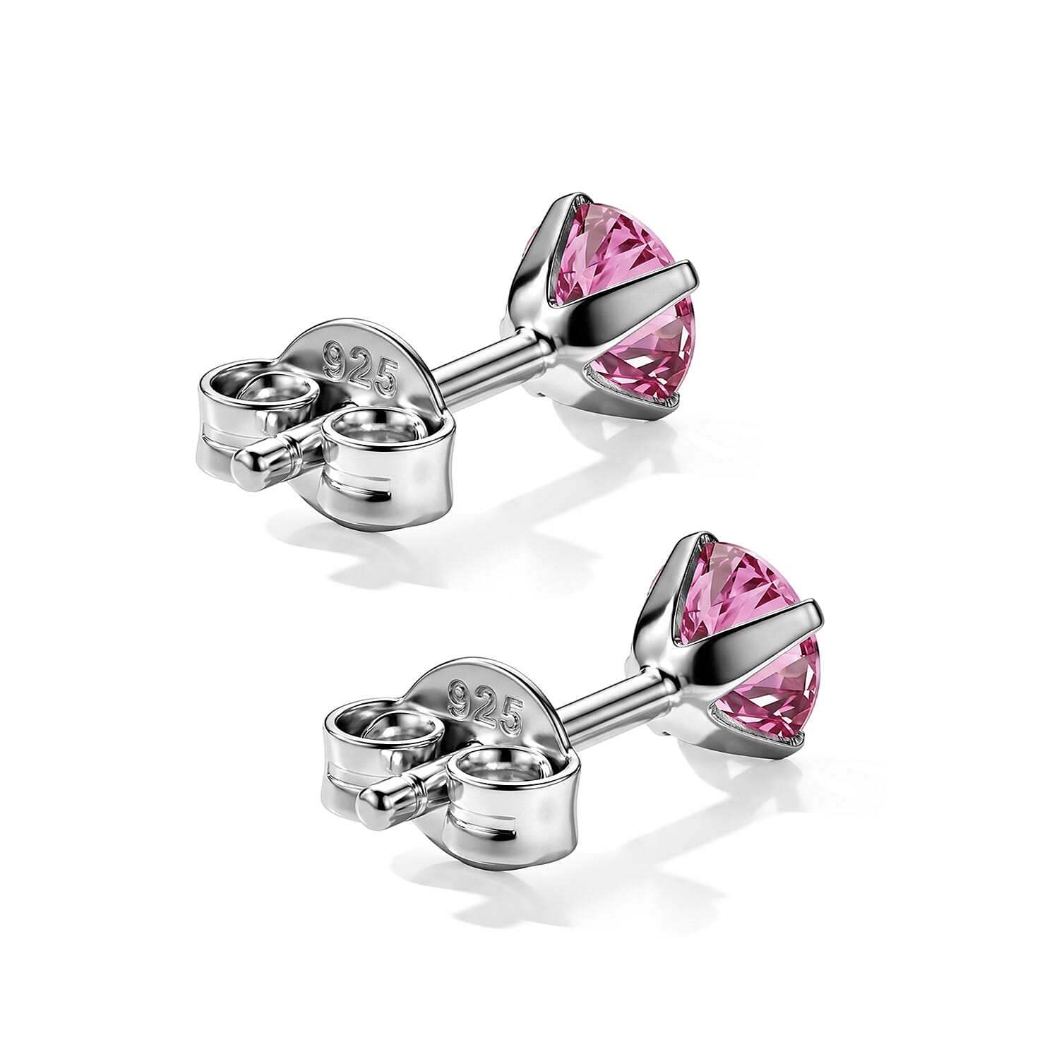 D'Joy - Pink Moissanite Solitaire Stud Push Post Earring in Rhodium Overlay Sterling Silver