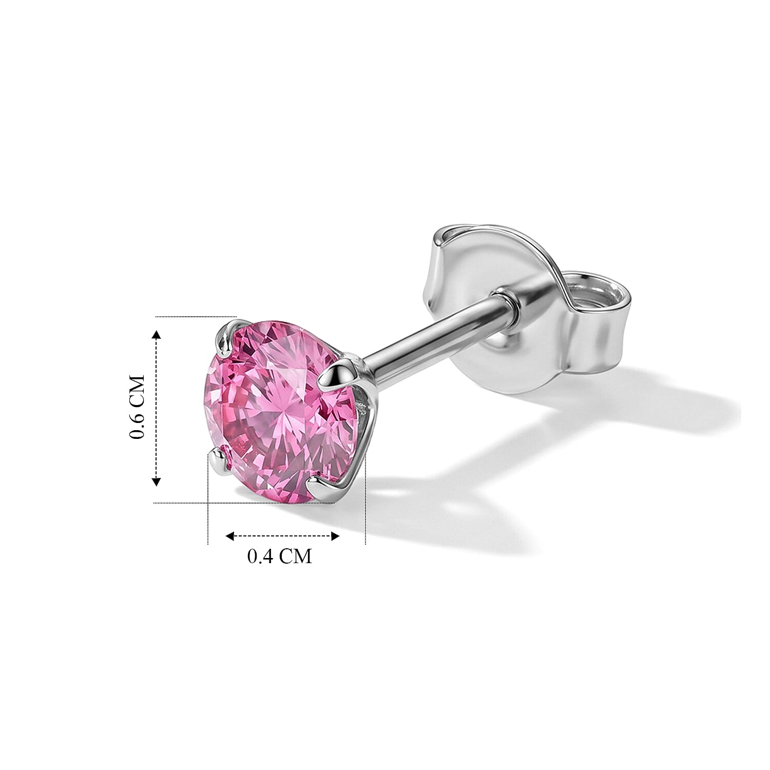 D'Joy - Pink Moissanite Solitaire Stud Push Post Earring in Rhodium Overlay Sterling Silver