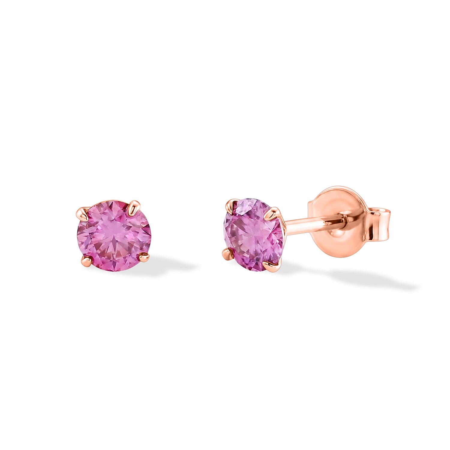 D'Joy - Pink Moissanite Solitaire Stud Push Post Earring in Rose Gold Plated Sterling Silver