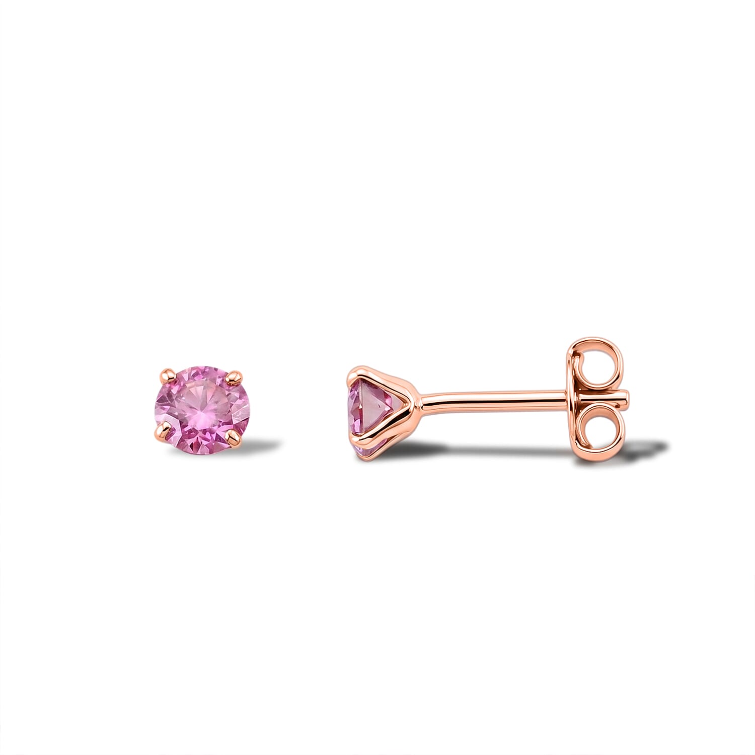D'Joy - Pink Moissanite Solitaire Stud Push Post Earring in Rose Gold Plated Sterling Silver