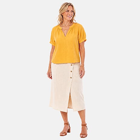 Charlotte West Close Out V-Neck Puff Sleeve Top (Size 16) - Mustard Yellow