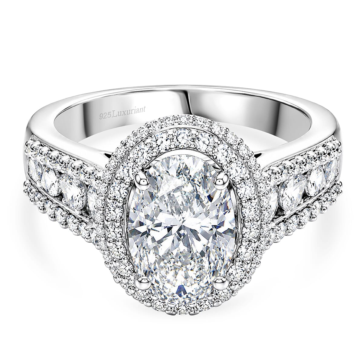 Luxuriant - SGL Certified Lab Grown Diamond (SI-G-H) Halo Ring in Rhodium Overlay Sterling Silver 3.00 Ct.