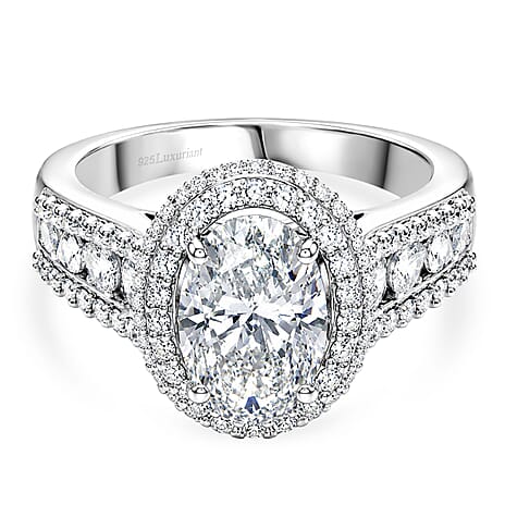 Luxuriant - SGL Certified Lab Grown Diamond (SI-G-H) Halo Ring in Rhodium Overlay Sterling Silver 3.00 Ct.
