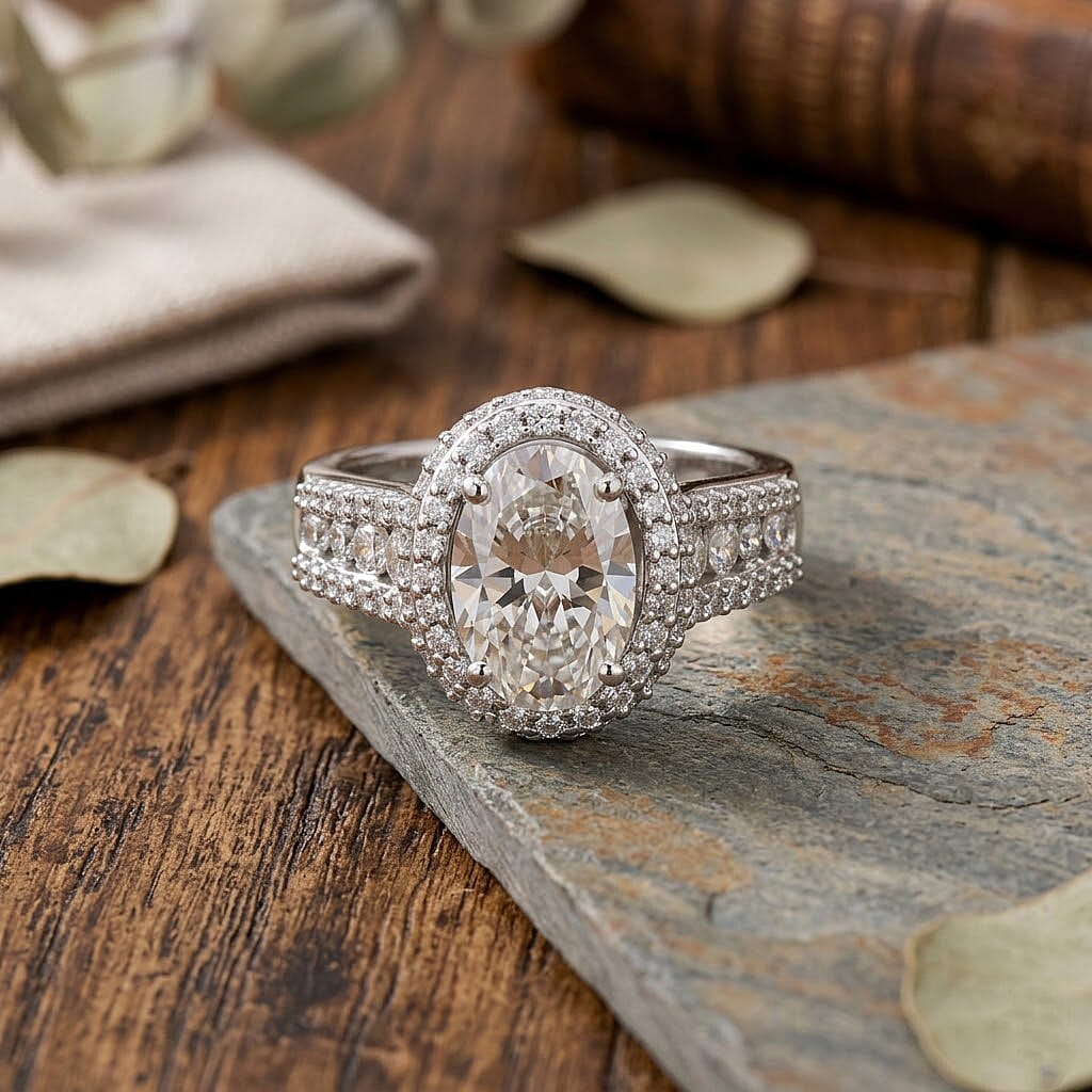 Luxuriant - SGL Certified Lab Grown Diamond (SI-G-H) Halo Ring in Rhodium Overlay Sterling Silver 3.00 Ct.