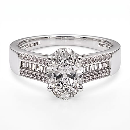 LUXURIANT 2 Ct. Lab Grown Diamond Statement Ring in Rhodium Overlay Sterling Silver (SI-G-H) LUXURIANT 2 Ct. Lab Grown Diamond Statement Ring in Rhodium Overlay Sterling Silver (SI-G-H)
